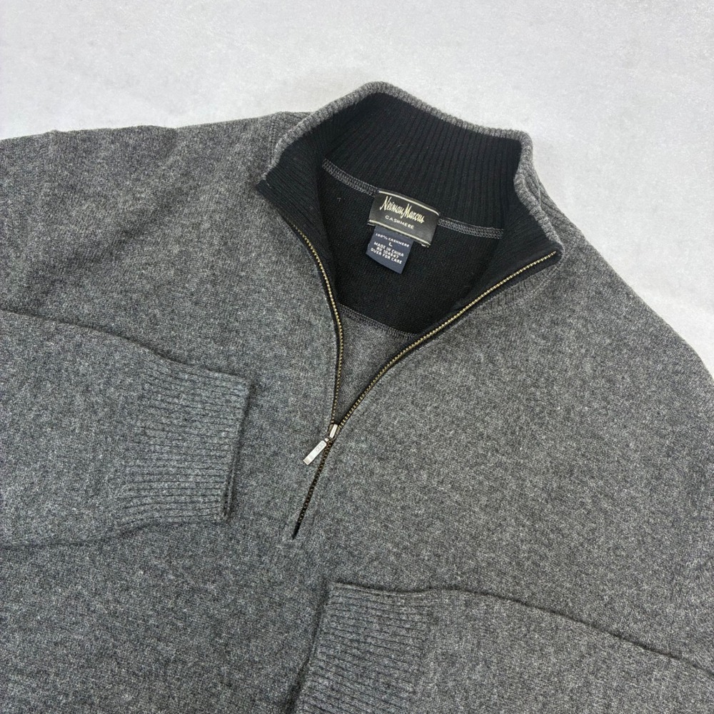Neiman Marcus Cashmere Sweater Mens Large Gray Quarter Zip Mock Neck Pullover